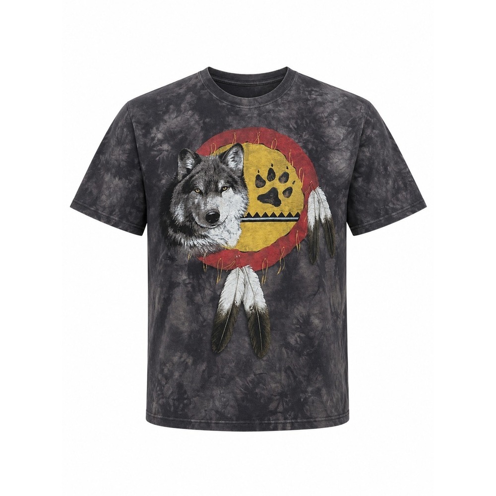 Vintage Wolf T Shirt XL Tie Dye Native Graphic Animal Tee Distressed 90s Y2K B21